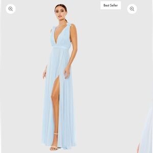 Mac Duggal #55321 size 4 - Light Blue Plunge V-Neck Maxi Dress NWT